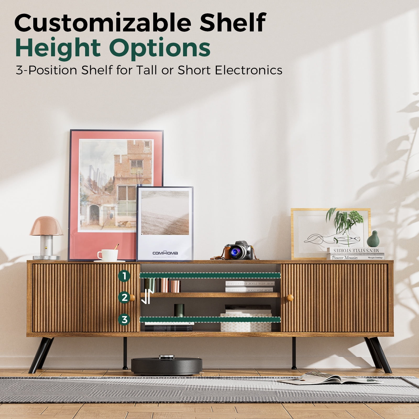 LUCKLIFE 59" Mid Century Modern TV Stand for TVs up to 65", Brown