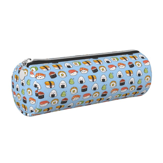 Easygdp Kawaii Sushi (2) para Estuche de Lápices Cilíndrico de Cuero con Cremallera, Organizador de Lápices de Cuero para Escuela, Oficina y Viajes