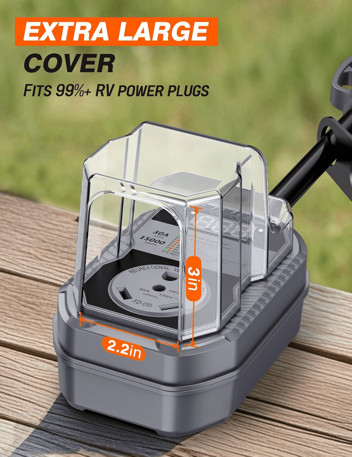 Mpow 15,000J RV Surge Protector 30 Amp with LED Display, 30 Amp RV Surge Protector with Voltage Monitoring, Clear Error Codes, Comprehensive Detection, IP68 Waterproof Cover