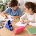 thumbnail image 7 of Triangle Pencil Case, Large Capacity Silicone Foldable Standing Pencil Pouch, Portable Vertical Desk Organizer for School Office Makeup (Red), 7 of 7