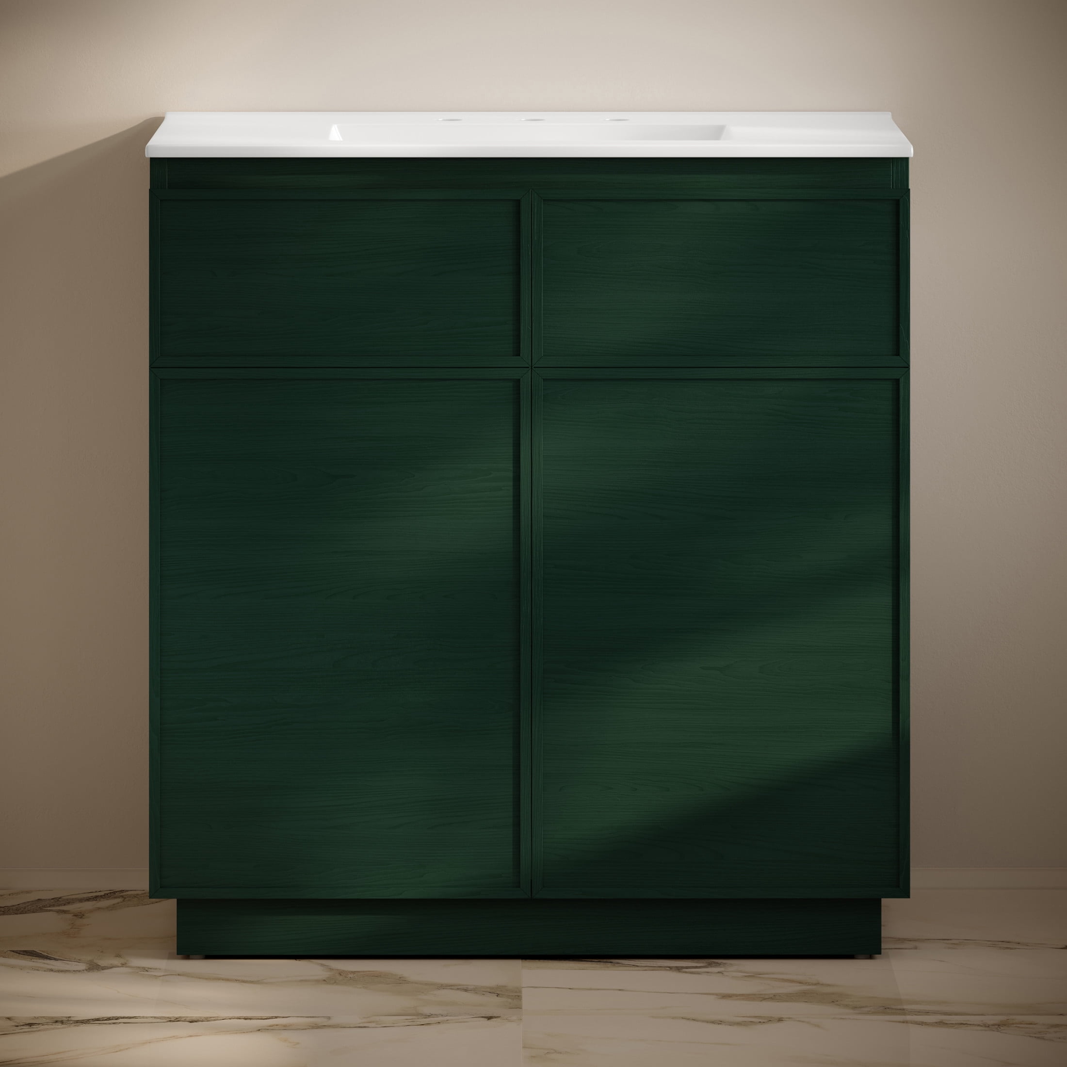 St. Tropez 36" Freestanding Bathroom Vanity in Green Oak with 3-Hole Widespread Sink Top