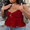 Burgundy, variant on Women's Spaghetti Strap Plain Crop Camisole Ruffled Hem Summer Top - Versatile Women Tops