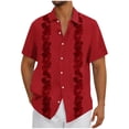 thumbnail image 3 of SGFCWSX Men's Printed Guayabera Short Sleeve Button Up Shirt Casual Cuban Collar Shirt for Tropical Summer Outfits Red Size XL, 3 of 6