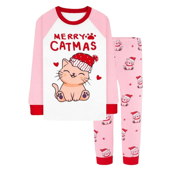 PMVFHDE Boys Holiday Family Matching Pajamas Long Sleeve Top and Pants Cozy Sleepwear for Kids Festive Print Loungewear Pink,9-10 Years