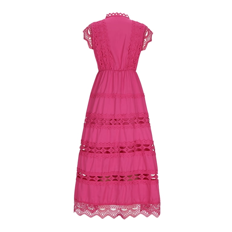 strapless open back dress Hot Pink Ruffle Sleeve Dress main image 1