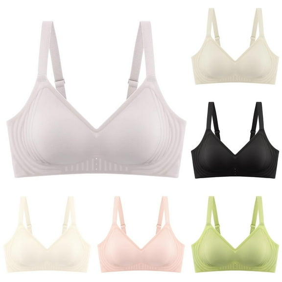 Ahuyic Summer Womens Bras,Plus Size Bras for Women,Fashion Women Solid Color Front Opening Buckle Wide Shoulder Strap Wireless Cushion Daily Bra