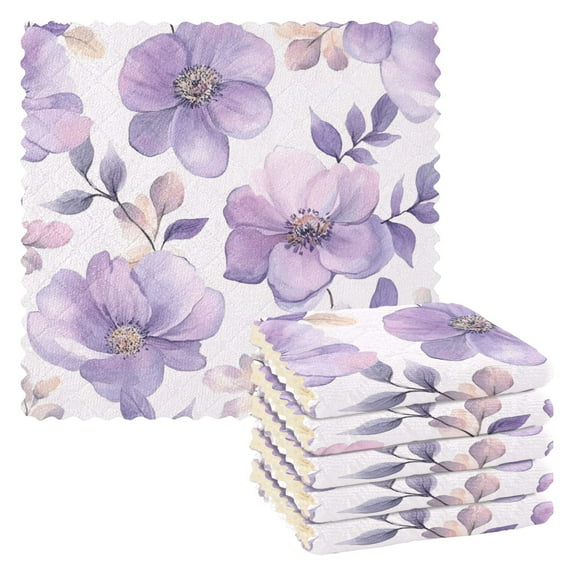 6 Pieces of Kitchen Towels 11x11Inch Kitchen Dish Cloths Kitchen Dish Towels Reuseable Cleaning Cloths Vibrant Lavender Flowers