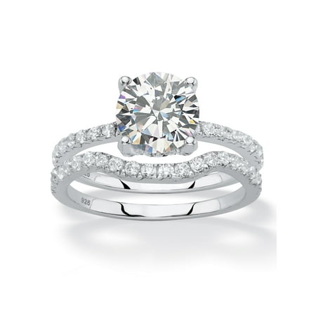 - 2.65 TCW Round White Cubic Zirconia 2-Piece Bridal Wedding Ring Set in Platinum over Sterling Silver