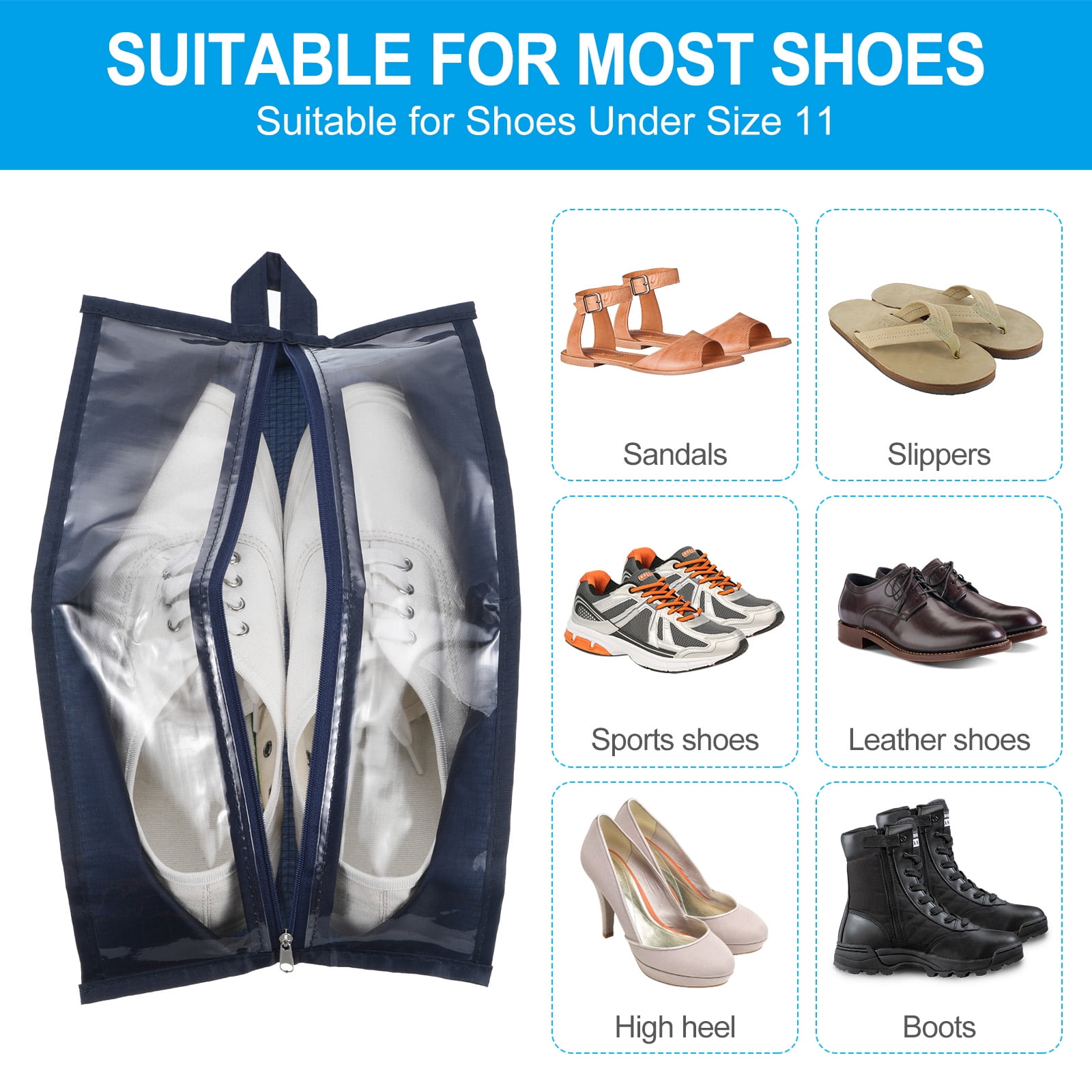 Uxcell Waterproof Shoes Bags Travel Storage Bag Portable Shoes Organizer, Navy Blue 6 Pack