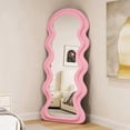 thumbnail image 4 of Super Store 63"x 24" Wavy Full Length Mirror, Arch Standing and Leaning Mirror Full Body, Flannel Wrapped Wooden Frame for Living Room Bedroom,Pink, 4 of 7