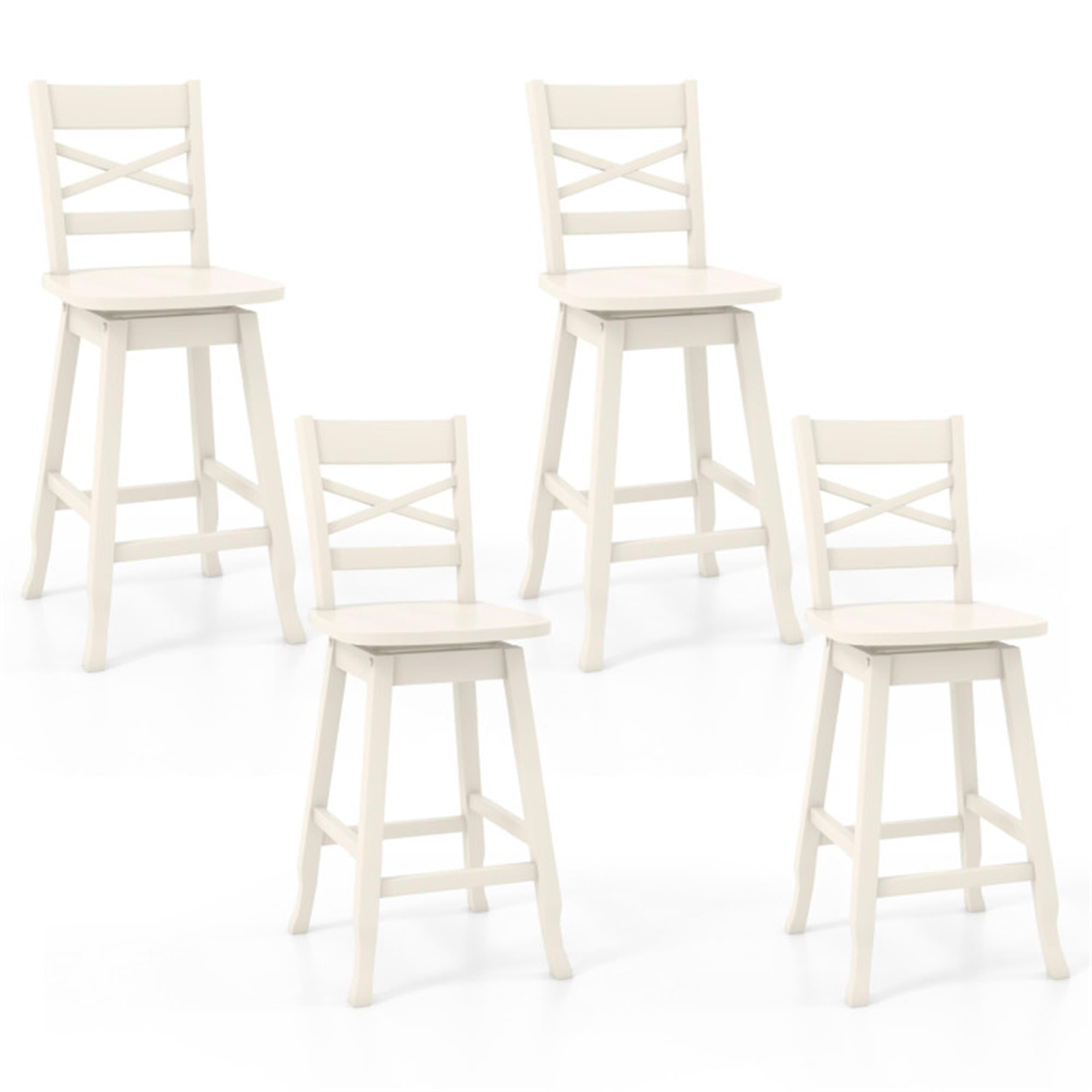 Demi Bonn Set of 2 Swivel Counter 24" Height Bar Stool withclined Backrest, Modern Kitchen Dining Chair, White
