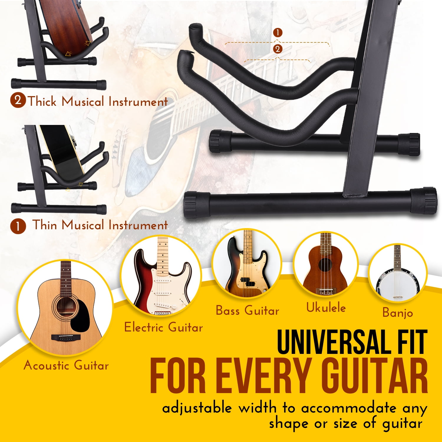 Guitar A-Frame Stand Floor Support for Acoustic and Electric Guitars - Portable Instrument Stand Rack Holder Display for Classical Guitar and Bass, Violin, Ukulele, Banjo, Mandolin