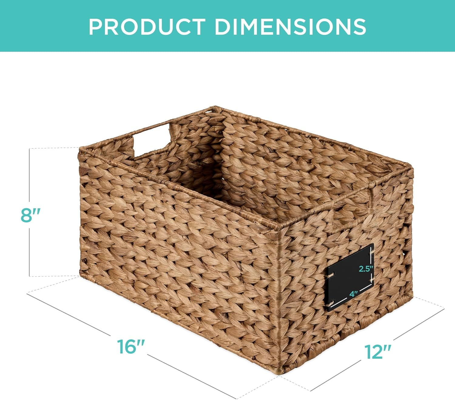 Neatifyes Pantry Baskets Set of 2 16x12in Water Hyacinth Storage Baskets, Woven Wicker Kitchen Organizers with handles w/Chalkboard Label Chalk Marker - Chestnut