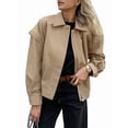 thumbnail image 1 of Womens Casual Zip Up Trendy Motorcycle Jacket Khaki S, 1 of 9