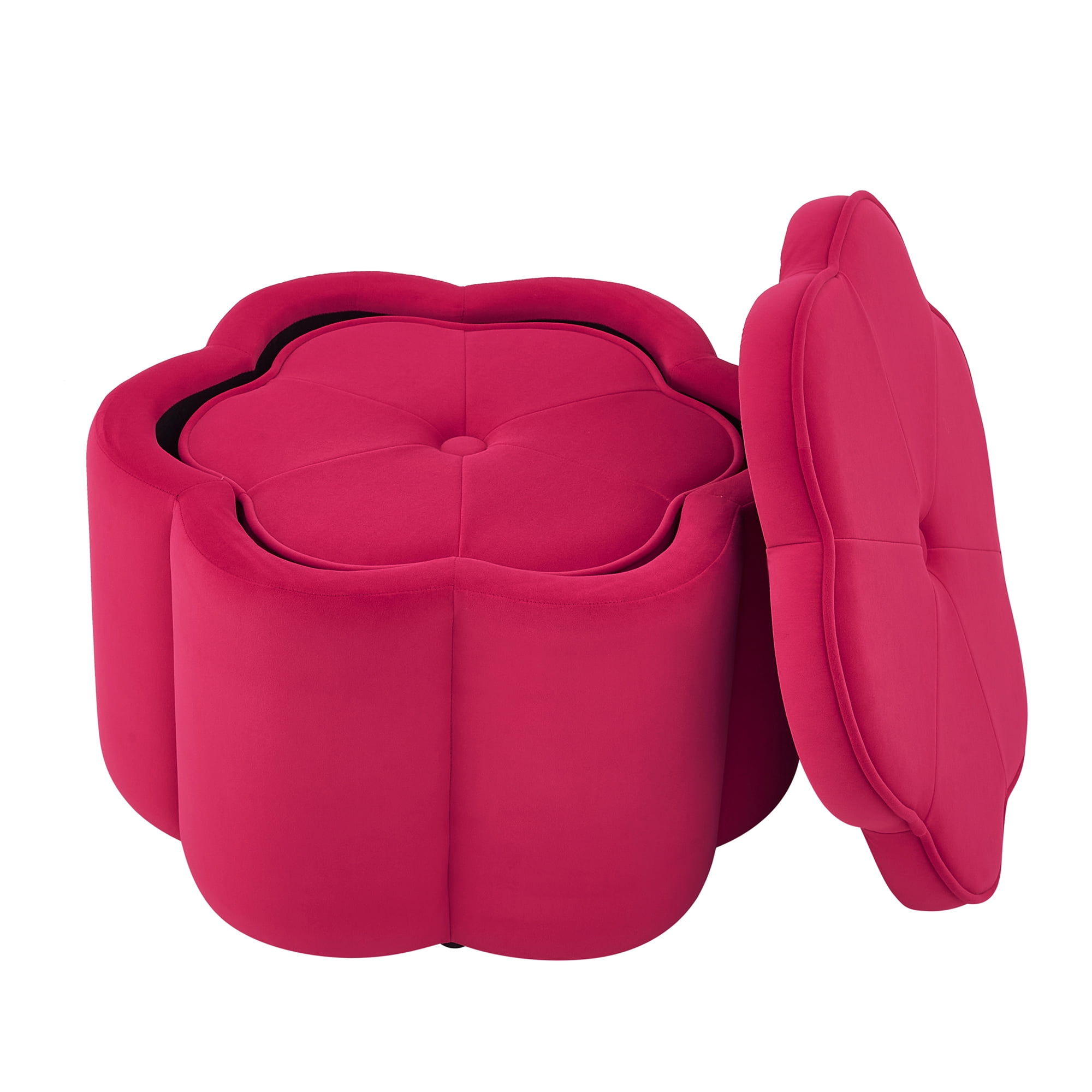 Aukfa 24" Set of 2 Round Storage Ottomans, Flower-Shaped Nesting Pouf Footrest Stools for Living Room, Bedroom, Dorm, Rose