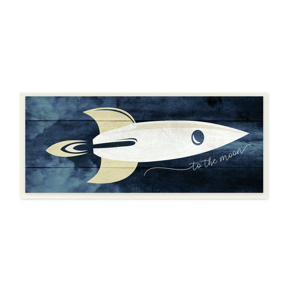 To The Moon Phrase Rustic Space Ship Blue 17 in x 7 in Framed Painting Art Print, by Stupell Home Décor