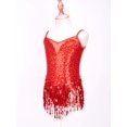 thumbnail image 5 of dPois Girls Sequins Tassel Hem Latin Dance Dress Leotard Rumba Samba Salsa Jazz Dance Dresses with Red 6, 5 of 7