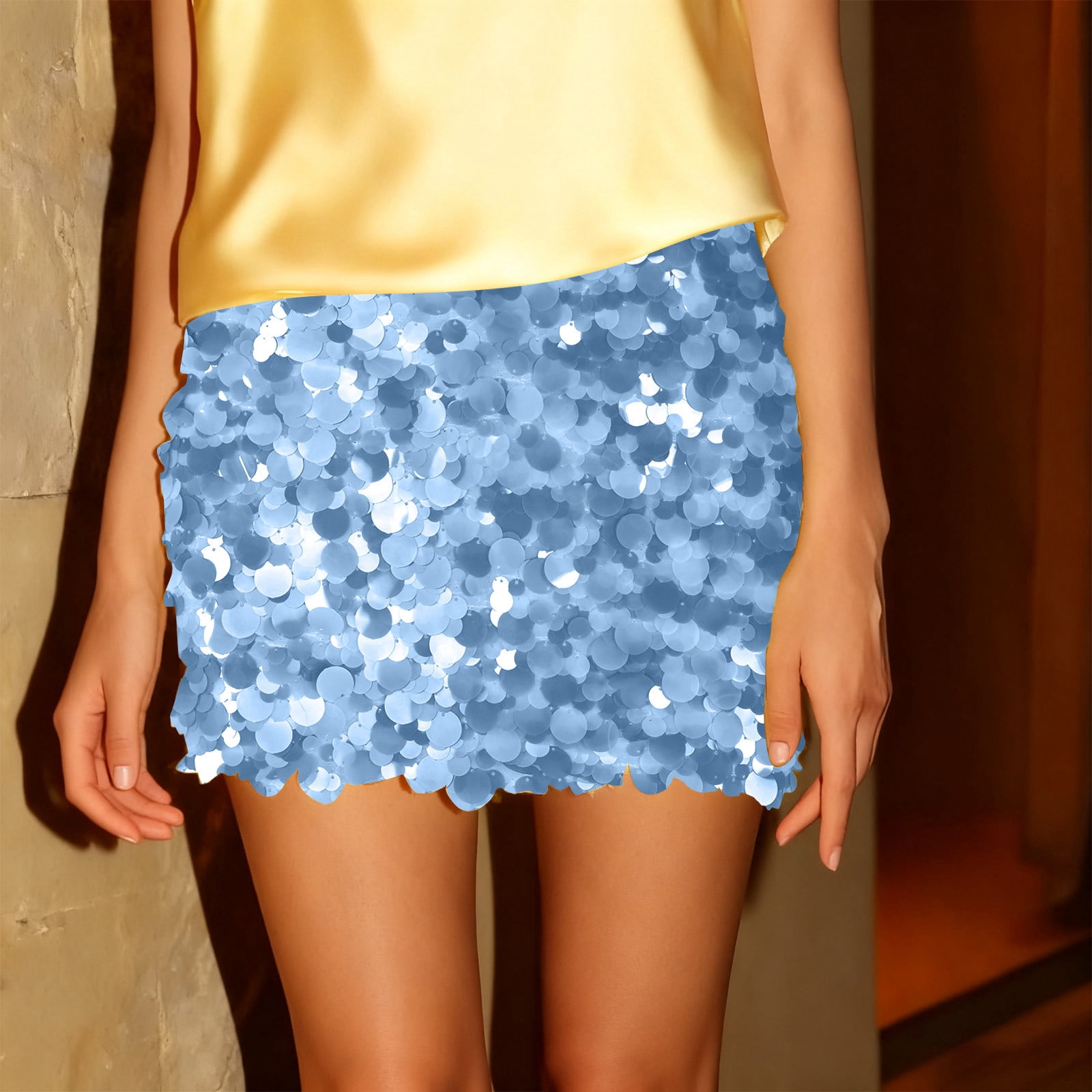 Women's Sequin Sparkly Mini Skirt Low Waist Bodycon Party Club Shorts Micro Glitter Skirts Rave Outfit