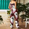 thumbnail image 4 of Halloween Jumpsuits for Women Spaghetti Strap Overalls Print Loose Sleeveless Linen Romper, 4 of 7