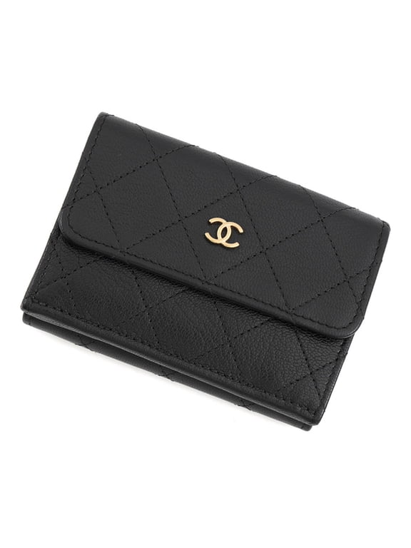 Pre-Owned Chanel Tri-fold Wallet Matelassé Coco Mark Small Flap Lambskin AP4951 CHANEL Black...