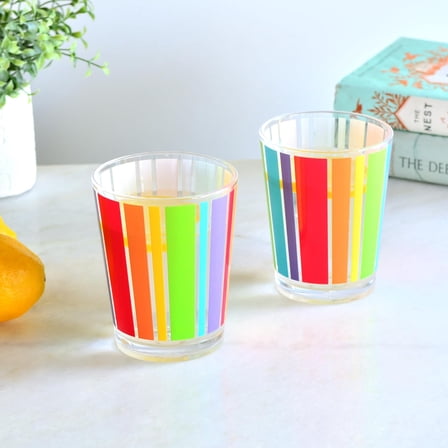 Youngever 4 Pack 16 Ounce Plastic Tumblers, Bistro Plastic Glasses, Cafe BreakResistant Drinking Glasses, Shatterproof Beverage Tumblers, Reusable, NO BPA, Top rack Dishwasher Safe (Rainbow Stripe)