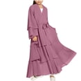 thumbnail image 2 of Traje de falda para niños y niñas, Festival musulmán de Ramadán, color sólido, manga larga, cuello en V, vestido flotante de gasa de tres capas, ropa para niños, vestido elegante, vestido de poliéster, 2 of 8