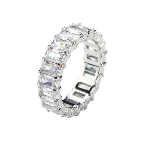 PAMTIER Mens Womens Titanium Steel Personality Versatile Simple Niche Colorful Zircon Rings Silver White Size 6
