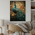 thumbnail image 2 of Designart "Blue Gold Emerald Peacock Drips" Animals Print on Natural Pine Wood, 2 of 5