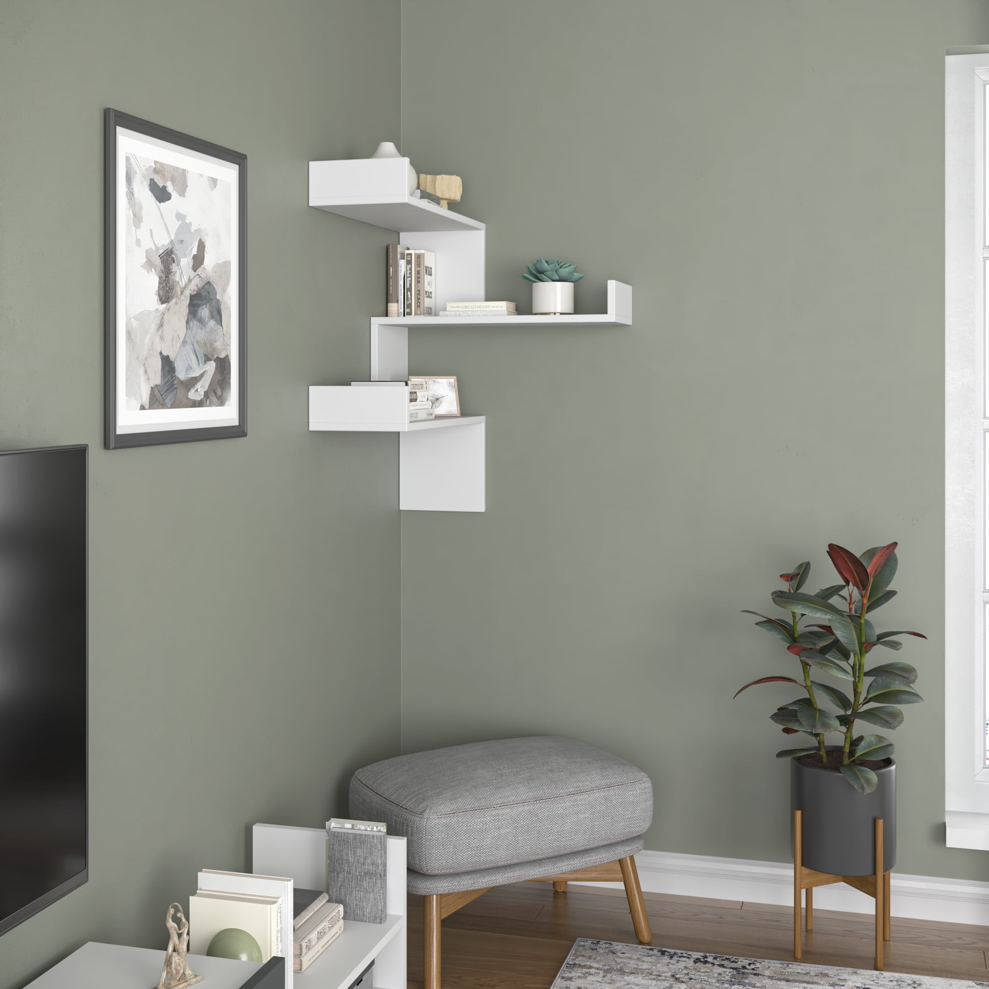 Ada Home Decor Furniture 24" 3 Tier White Walker Modern Wall Shelf