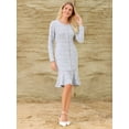 thumbnail image 3 of DARING DIVA Women's Tweed Long Sleeve Wedding Cocktail Bodycon Dress 2XL Light Blue, 3 of 7