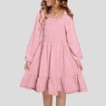 thumbnail image 2 of HCNTES Girls Casual Dresses Adorable Lavender Swiss Dot Long Sleeve Swing Dress for Daily Wear, 2 of 7
