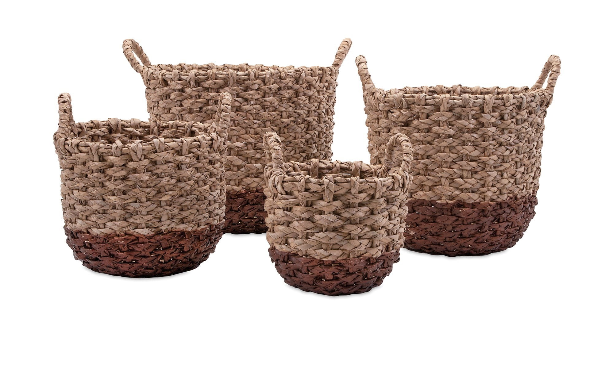 Set of 4 TwoToned Persimmon Hand Woven Rush Baskets