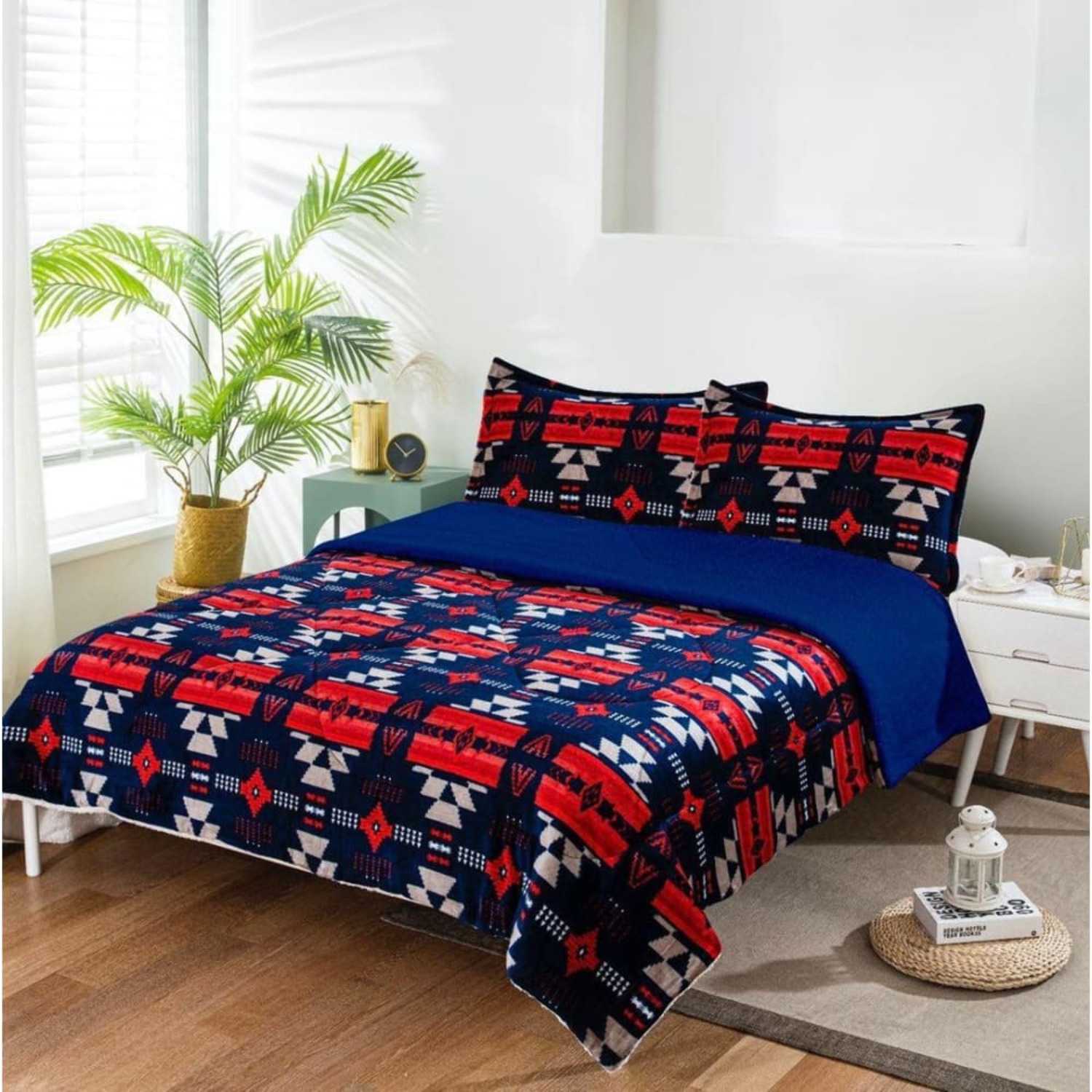 Southwestern Sherpa Plush Aztec Fleece Blanket 3 Piece Set