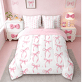 thumbnail image 3 of Manfei Cute Pink Bows Kids Twin Bedding Sets 7-Piece,Girls Bowknot Bedding Comforter Set,Dreamy Princess Bowtie Print,Reversible Pink, 3 of 8