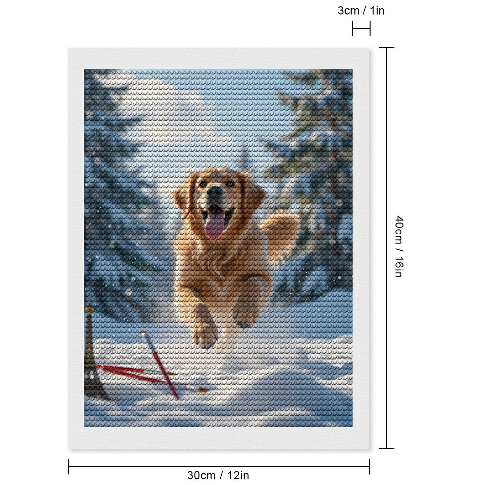 Diamond Art Kits for Adults, Golden Dog Running Snow Forest 5D Diamond Painting Kits for Adults Beginners, DIY Full Drill Diamond Painting, Gem Art and Crafts 12x16