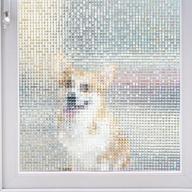Película para ventana teñida de arcoíris: Película de privacidad para ventana de mosaico translúcido, parasol autoadhesivo extraíble, pegatina decorativa 3D para control térmico del hogar, protección UV, 23,6 x 78,7 pulgadas Rojo Verde