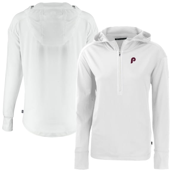 Women's Cutter & Buck White Philadelphia Phillies Daybreak Eco Recycled Half-Zip Hoodie