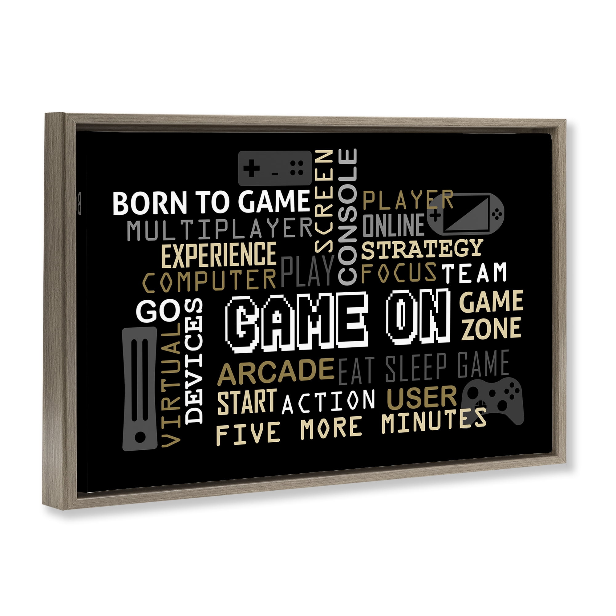 Stupell Industries Game On Gamer Typography Brown Framed Floater Canvas Wall Art, design by Kim Allen