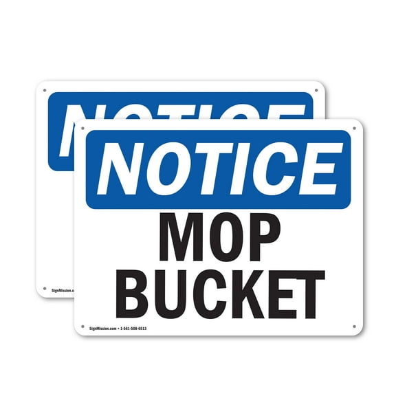(2 Pack) Mop Bucket OSHA Notice Sign 18 Inch X 12 Inch Plastic Sign, Weather Resistant, UV Protected for Workplace, Business, and Construction Site, Made in the USA