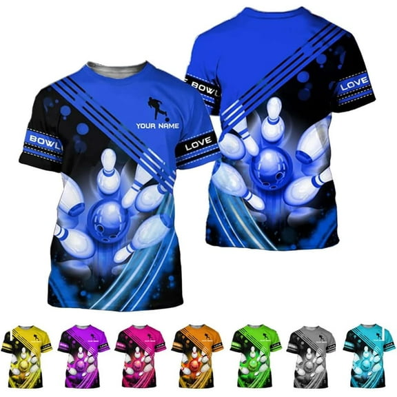 Custom Bowling Shirts, Personalized Name Bowling Shirts Unisex, Bowling Jerseys for Men & Women, Team Bowling Shirt Gift (Blue, S)