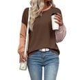 thumbnail image 3 of Womens Long Sleeve Tops Fall Fashion Crewneck Color Block Ribbed Knit Casual Loose Fit Pullover Shirts Coffee M, 3 of 7