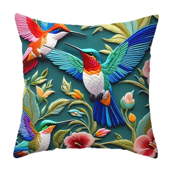 Luoshdecor Hummingbird Throw Pillow Cover,Bright Colorful Bird Flower Pillow Case for Sofa Couch Bedding 18x18 Inches