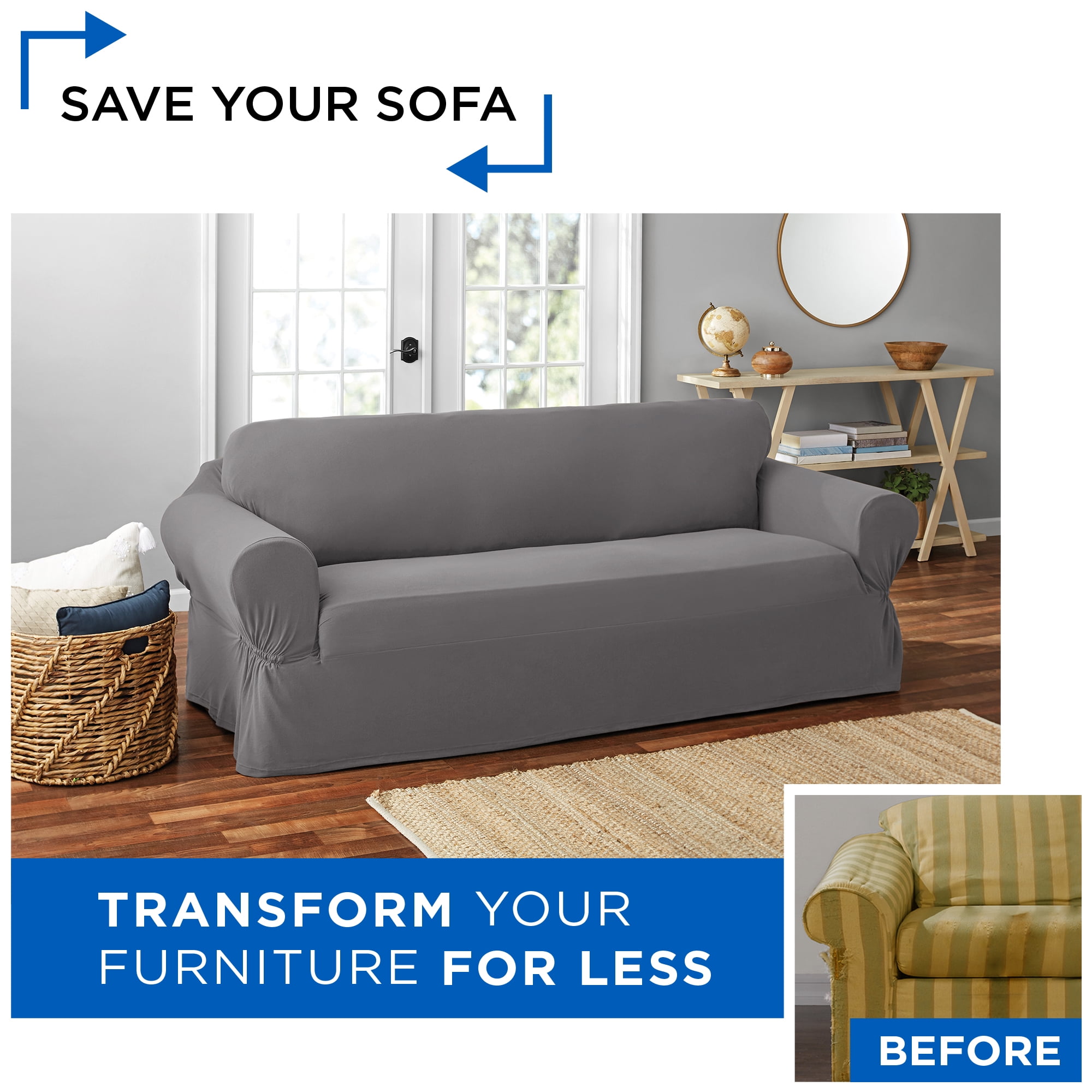 Mainstays Sofa Chenille Stretch Fabric Slipcover Grey 1 Piece Com Mainstays Sofa Chenille Stretch Fabric, Can You Machine Wash Chenille Sofa Covers