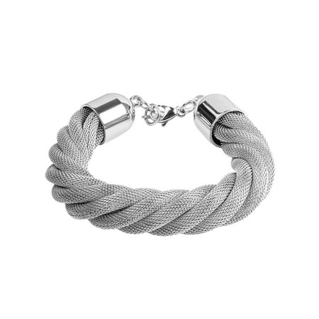 Dial Mesh Bracelet - ELYA Polished Twisted Mesh Stainless Steel Bracelet (14.5mm) - 7.5