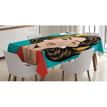

Vintage Woman Tablecloth Pop Art Comic Style Retro Woman Whispering and Winking Her Eye Illustration Rectangular Table Cover for Dining Room Kitchen 60 X 90 Inches Multicolor by Ambesonne