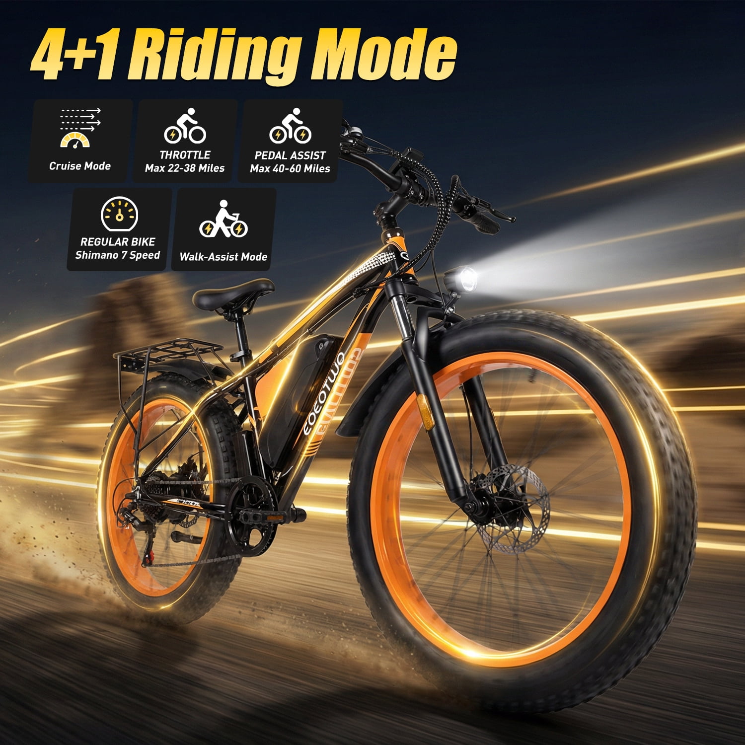 26" Fat Tire Electric Bike for Adults, 1500W Peak Motor, 48V 20Ah Battery Up to 80 Miles, 30MPH Top Speed, 7-Speed, Front Suspension, Rear Rack, All-Terrain Off-Road E-Bike