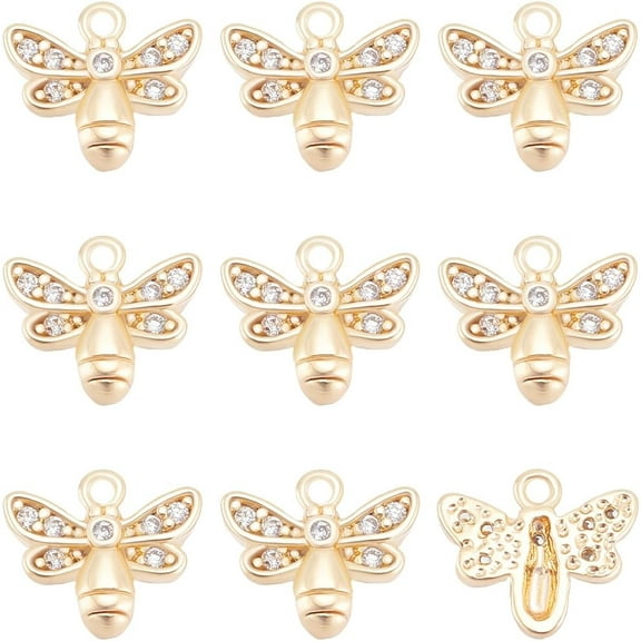 1 Box 12Pcs Honeybee Charms 18K Gold Plated Brass Cubic Zirconia Small Bee Charm for Jewelry Making Earring Bracelet Necklace DIY Crafts