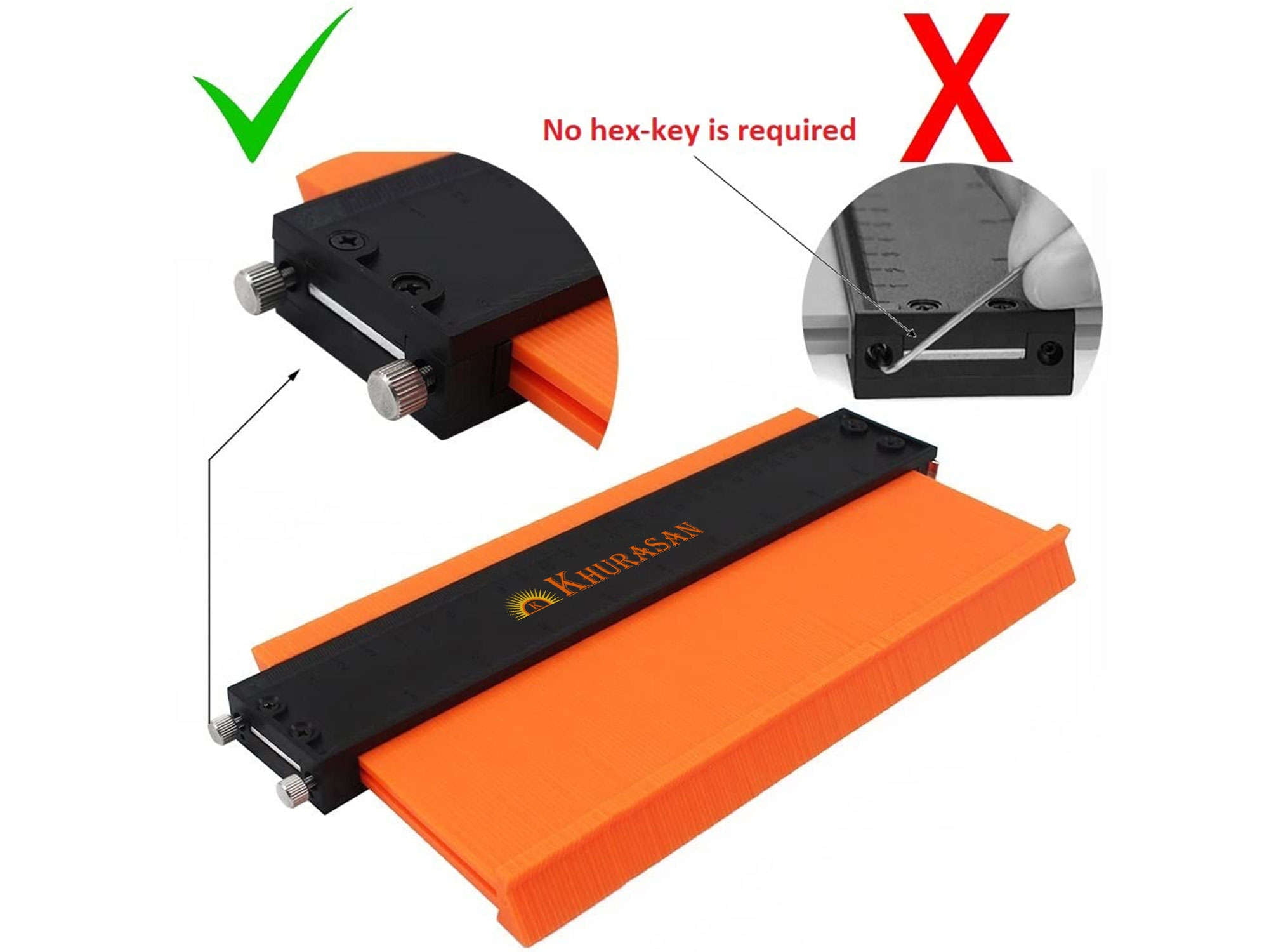 Khurasan 10" and 5" Contour Gauge Tool Set with Lock, Adjustable Screws, 3-Fold Angle Ruler and Pencil - 2 Pack