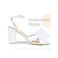 thumbnail image 3 of BLISSFUL STEP Outfit Glitter Heel Mesh Bow Block High Heel Sandal for Women White 8, 3 of 4