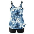 thumbnail image 3 of UPPADA Maillots de Bain 2 Pcs à Couverture Complète pour Femmes, Floral, Athlétique, Col Ras du Cou, Maillots de Bain Taille Haute, Contrôle du Ventre, Maillot de Bain Modeste, Haut de Tankini Confortable avec Short, Bleu, TG, 3 of 5